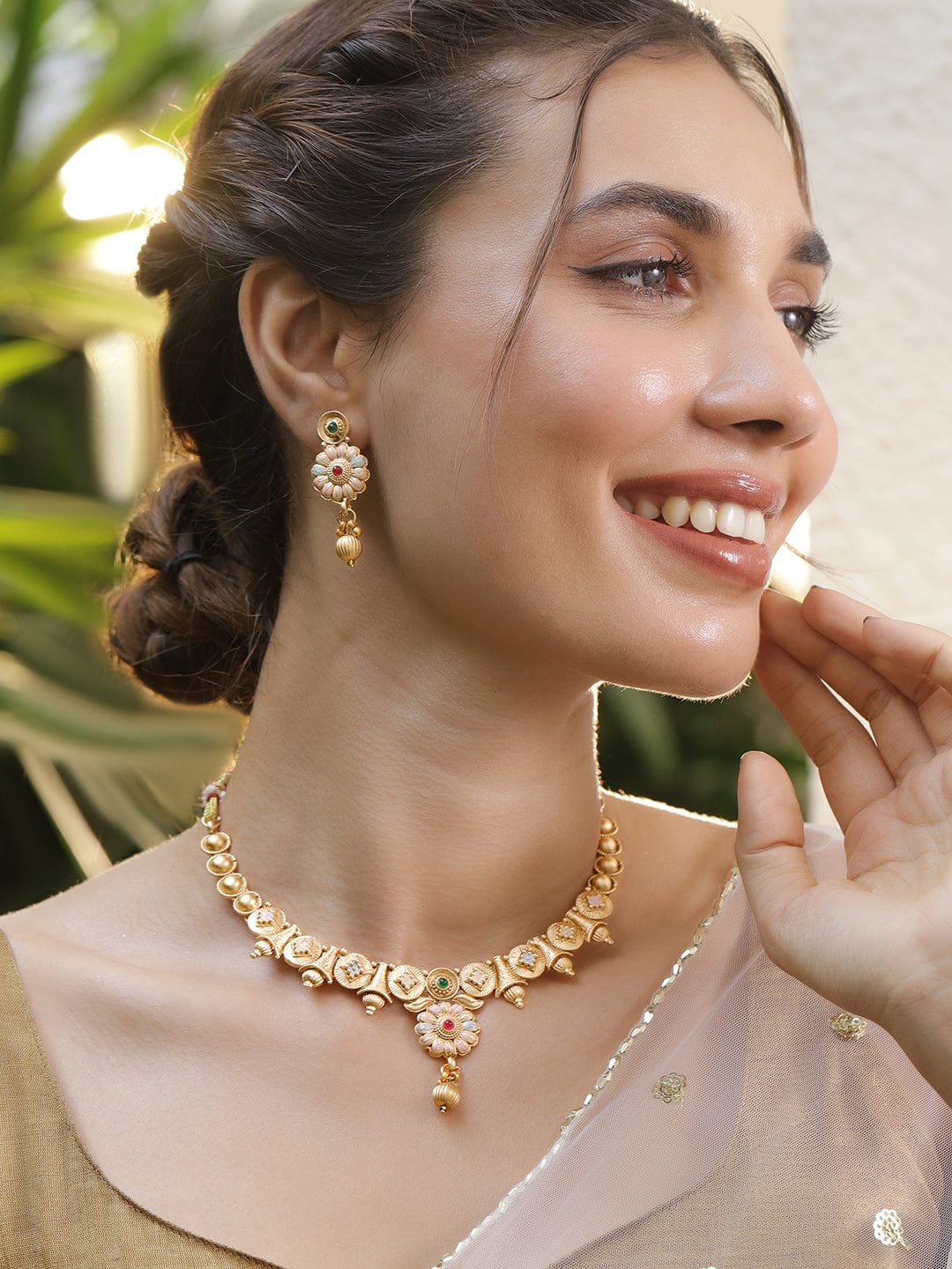 Gold-Plated Stone-Studded Jewellery Set