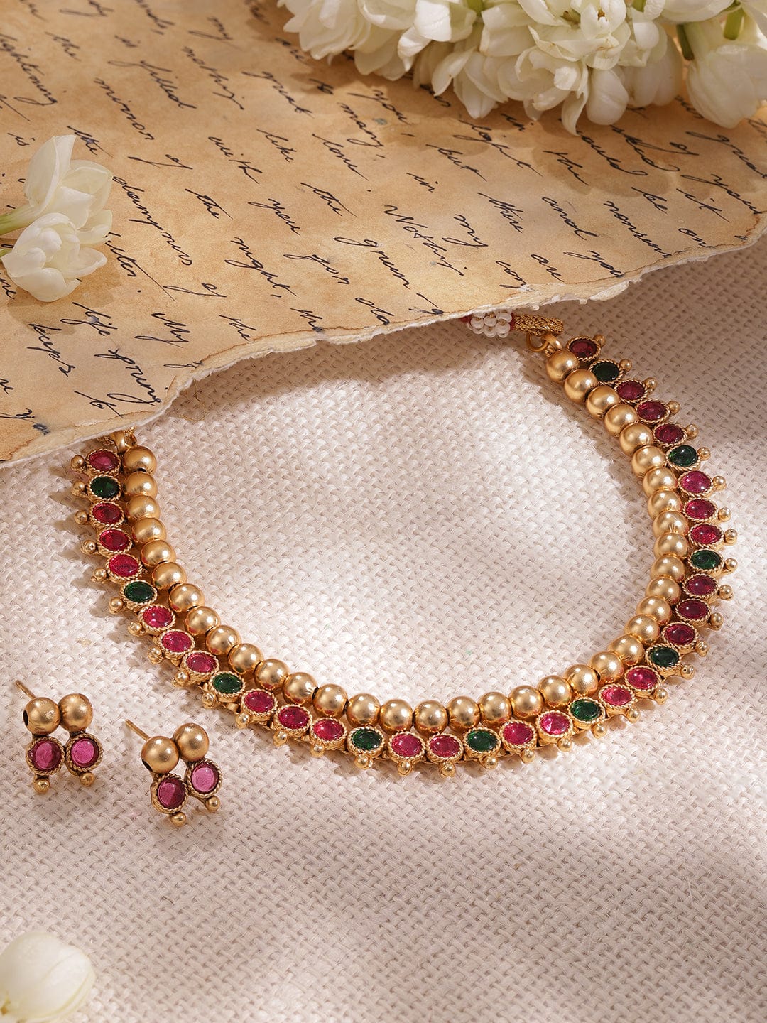 Gold-Plated Stone-Studded Necklace Set