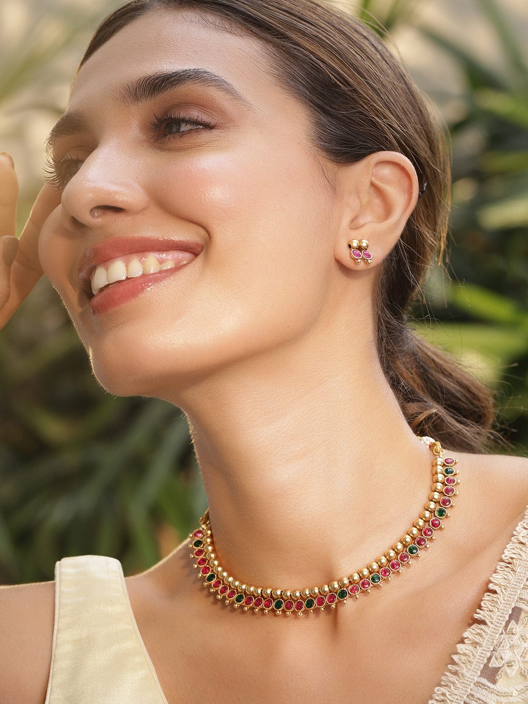 Gold-Plated Stone-Studded Necklace Set