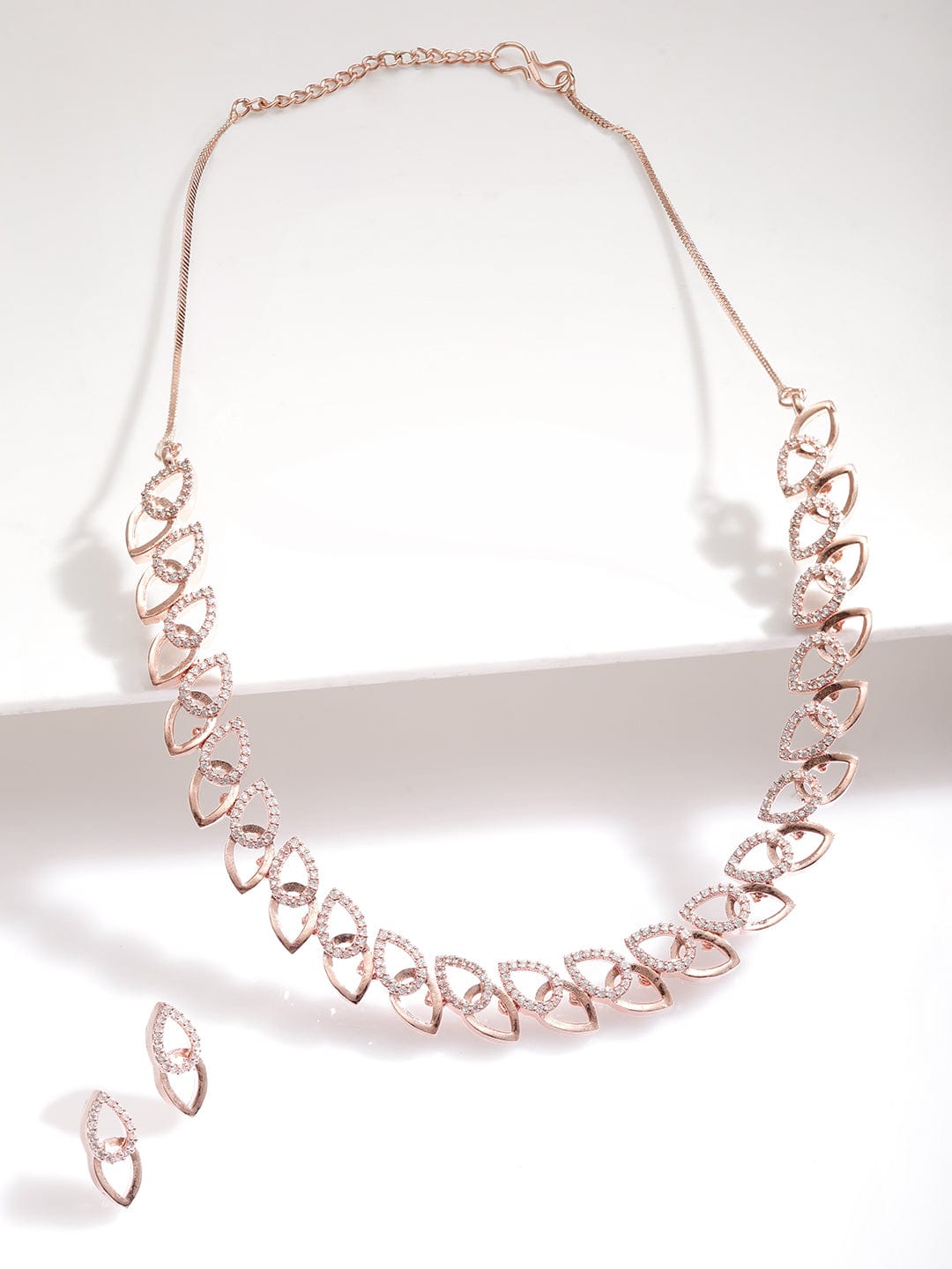 Rose Gold-Plated CZ-Studded Necklace Set