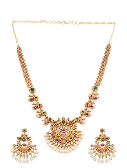 Gold-Plated Handcrafted Faux Ruby Temple Jewellery Set