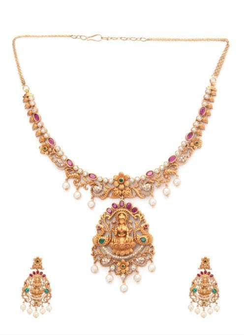 Gold-Plated multicolor CZ studded temple Jewellery Set