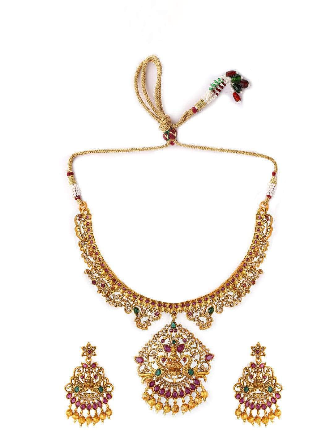 Gold Plated Color Stone Temple Necklace Set