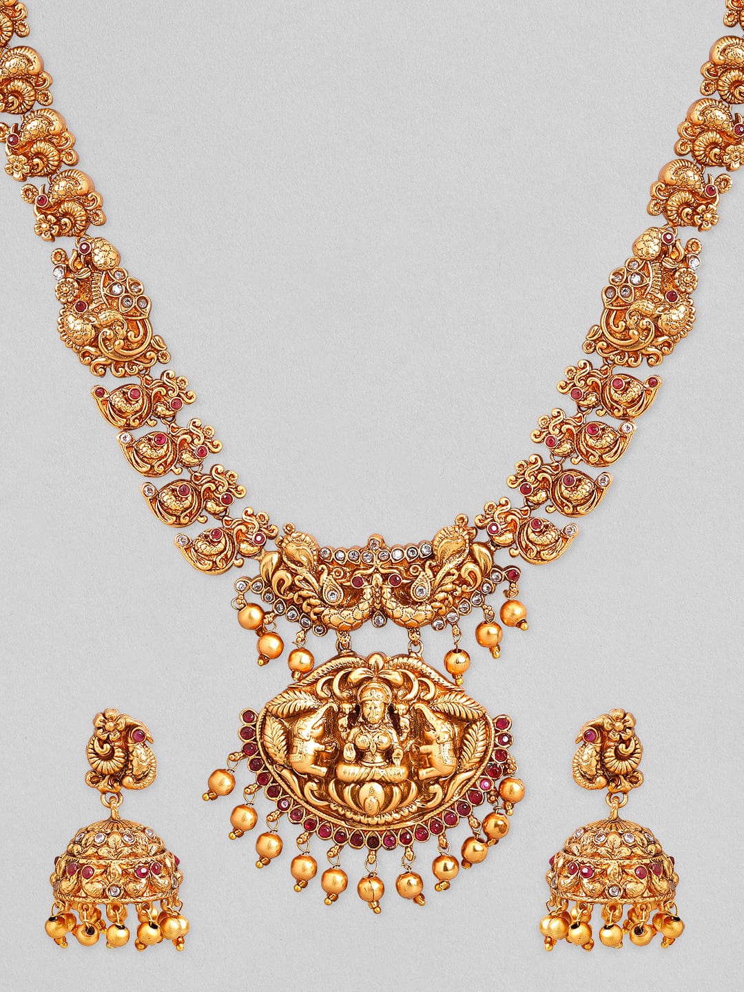 Gold Plated Godess Laxmi Pendant Necklace Set