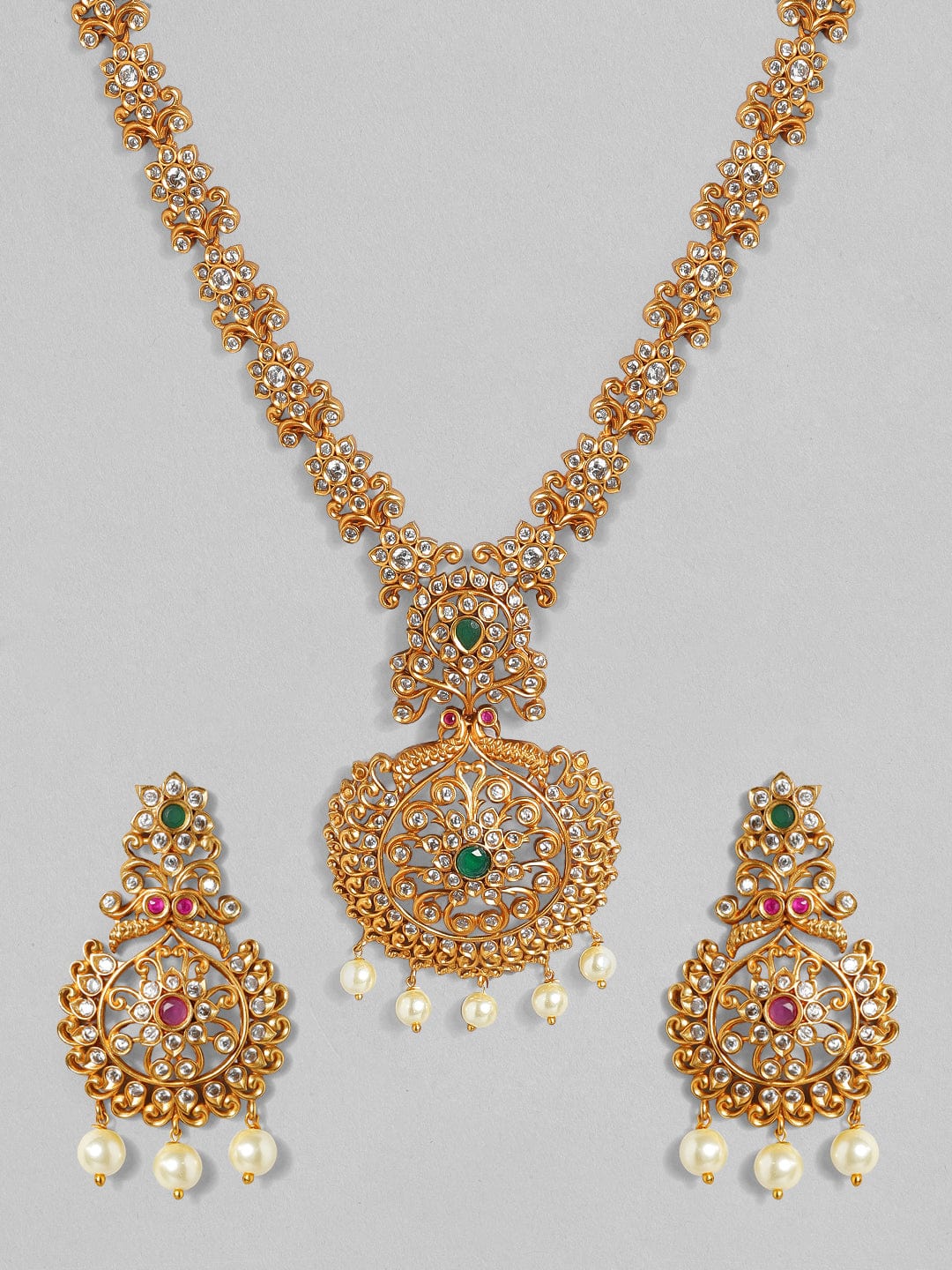 Gold-Toned Stone-Studded Handcrafted Jewellery Set