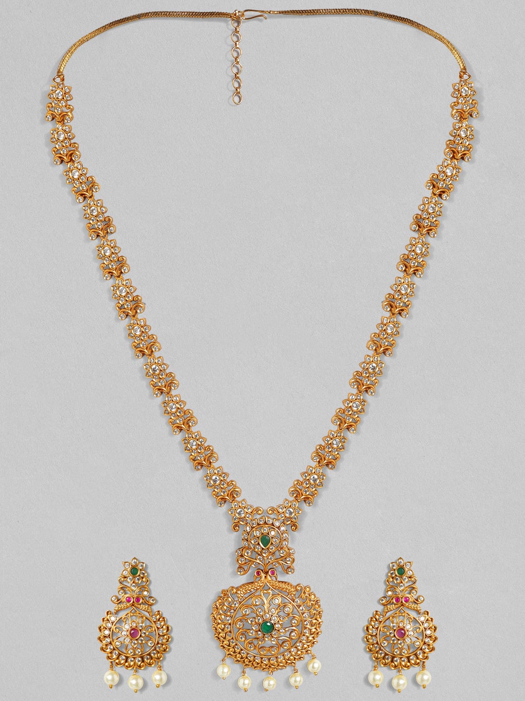 Gold-Toned Stone-Studded Handcrafted Jewellery Set