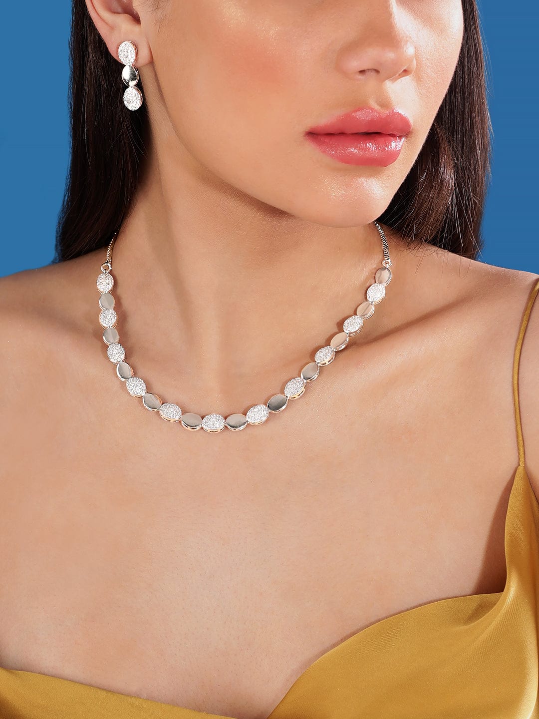 Rhodium Plated Zircon Studded Necklace Set