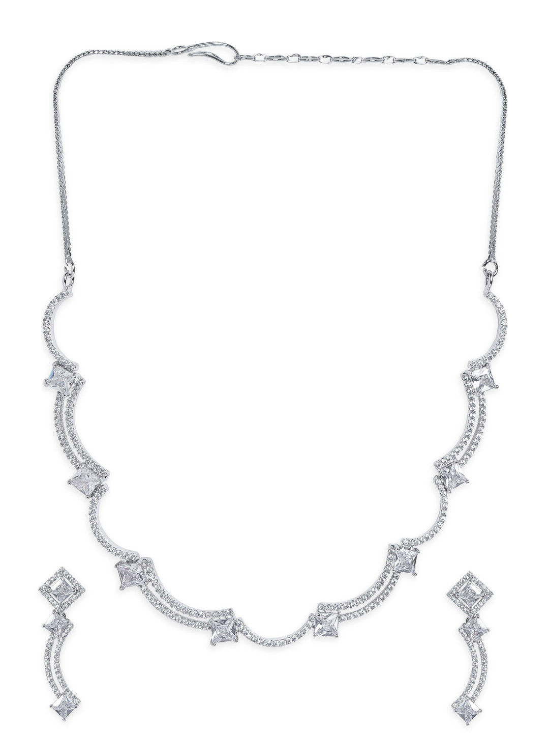 Rhodium Plated Zirconia studded Contemprory Sleek NEcklace set