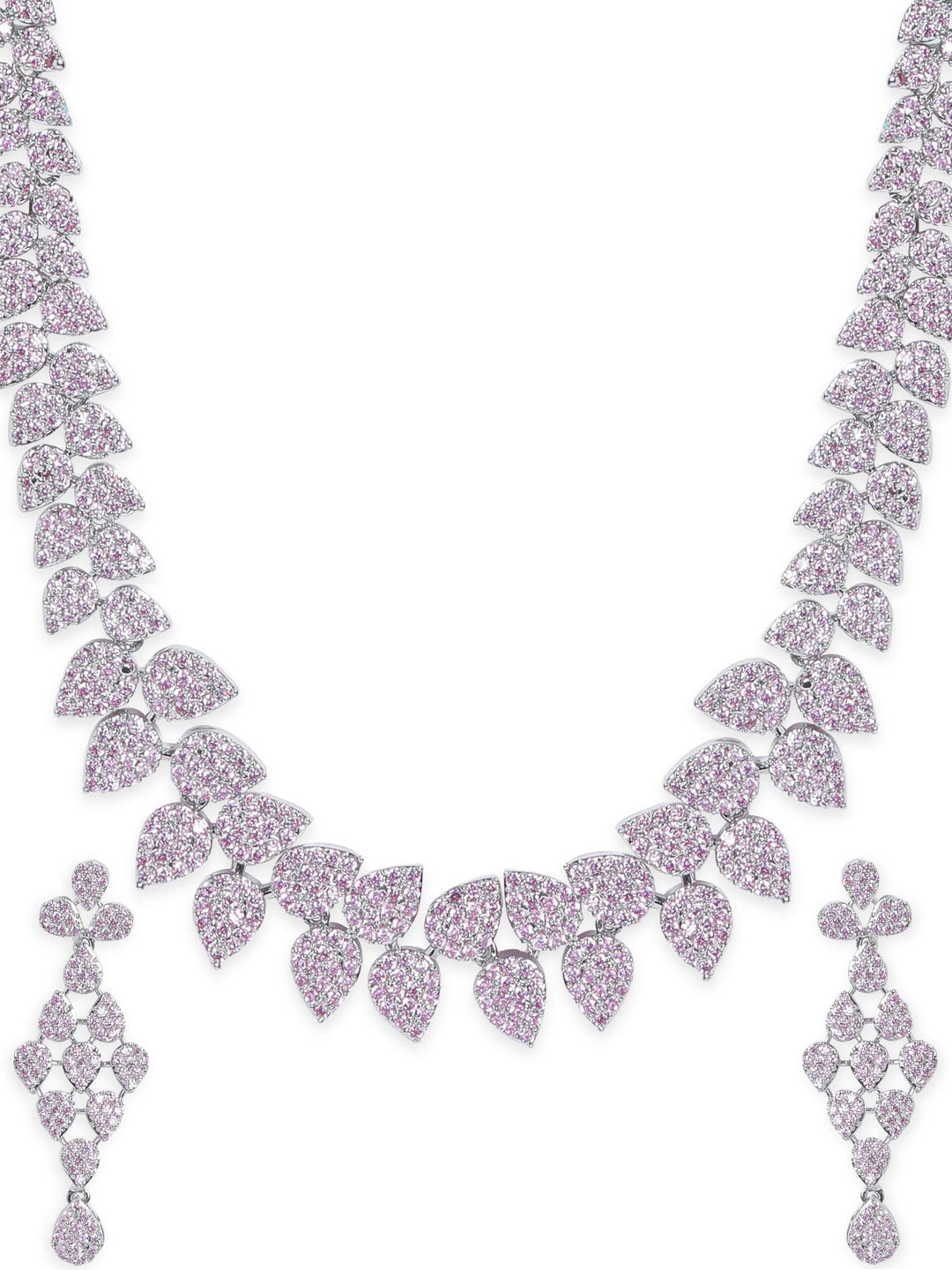 Rhodium plated Zirconia studded Statement Drop Detail Choker Necklace Set