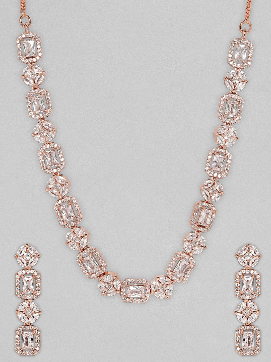 Rose Gold Plated Necklace Set With Studded American Diamonds