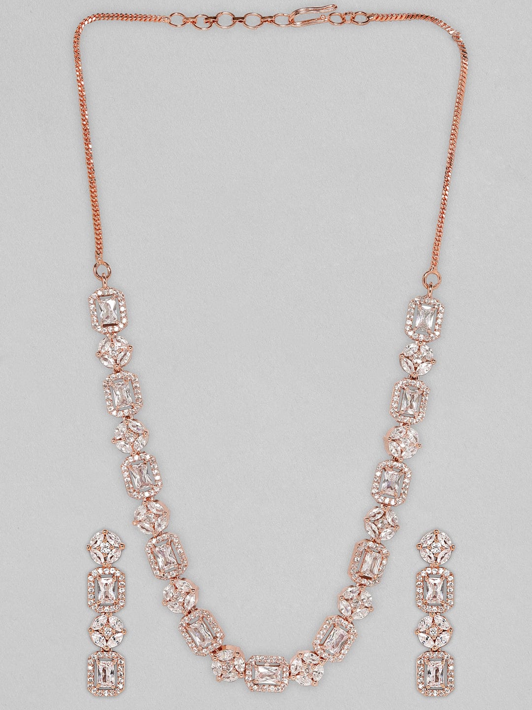 Rose Gold Plated Necklace Set With Studded American Diamonds