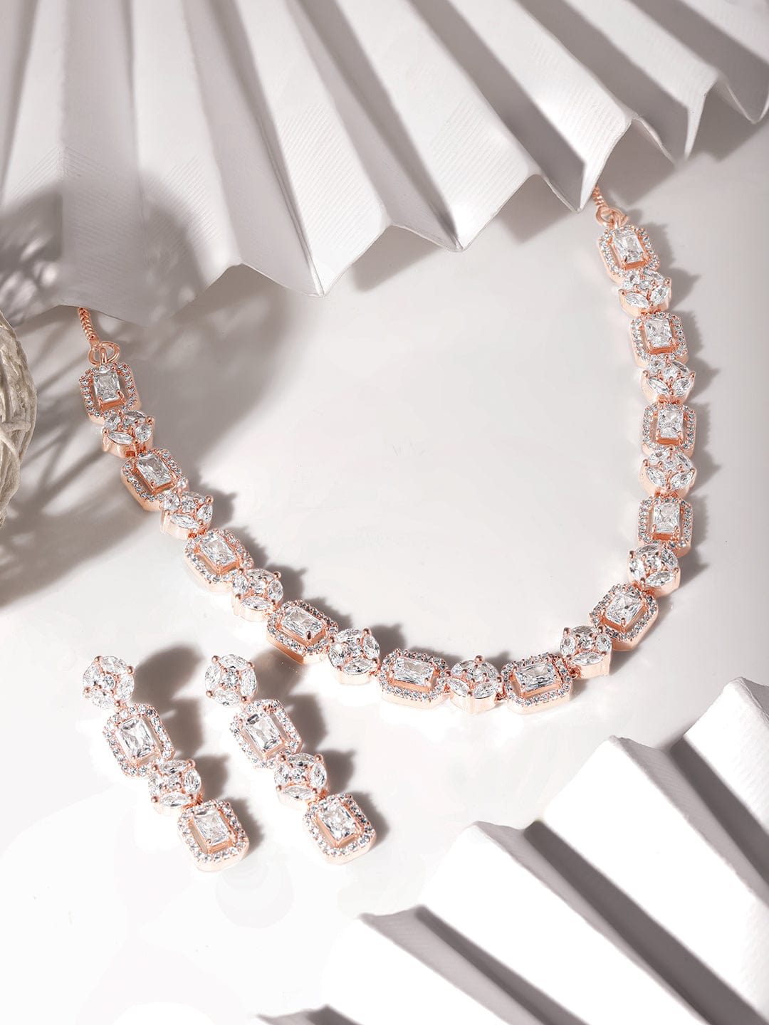 Rose Gold Plated Necklace Set With Studded American Diamonds