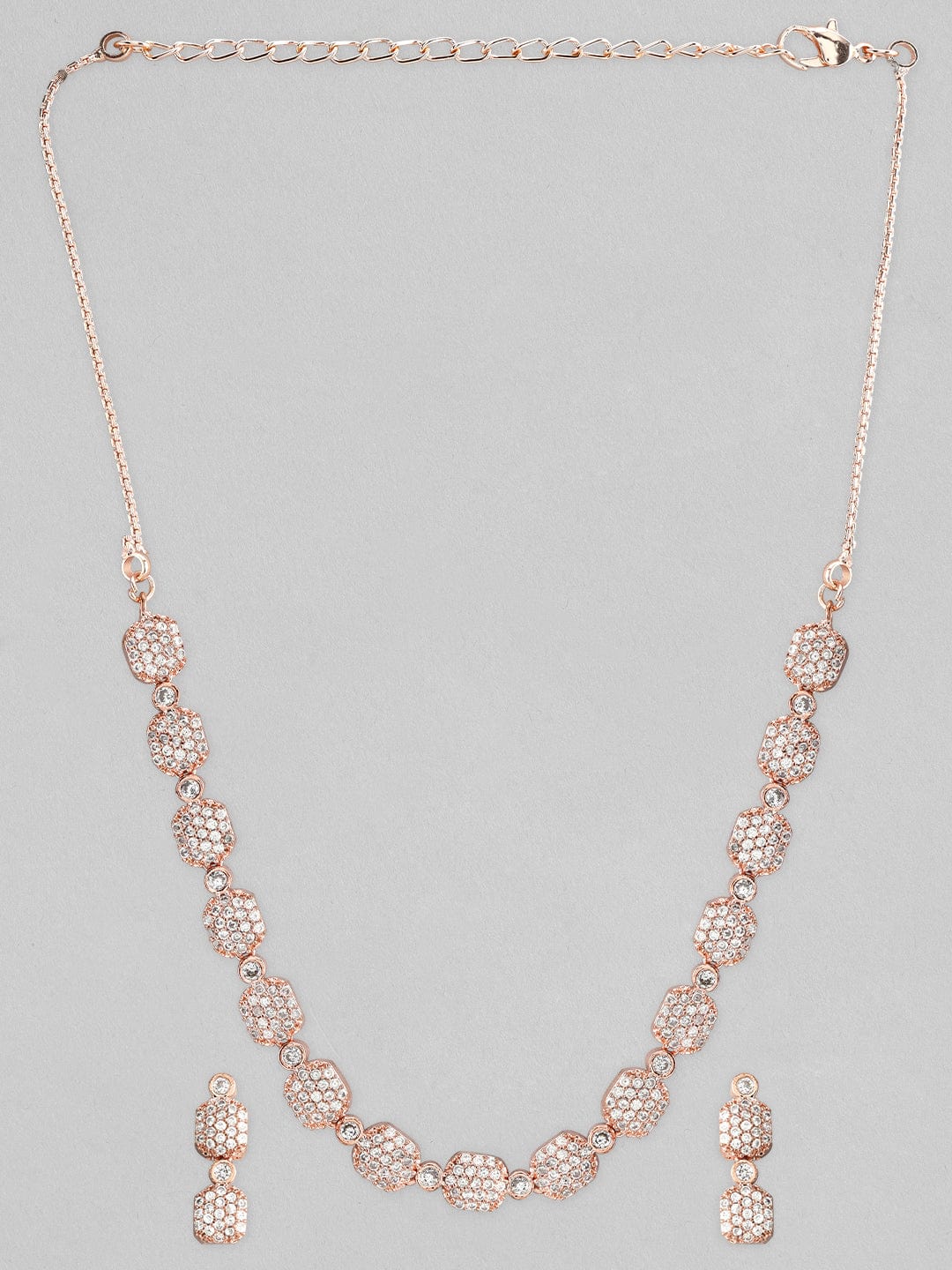 Rose Gold-Plated White AD-Studded Jewellery Set