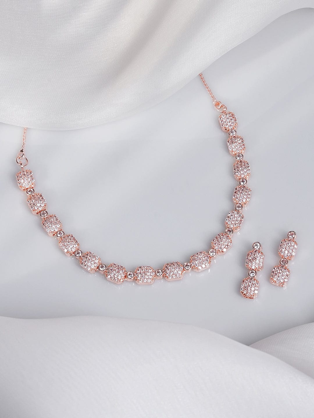 Rose Gold-Plated White AD-Studded Jewellery Set